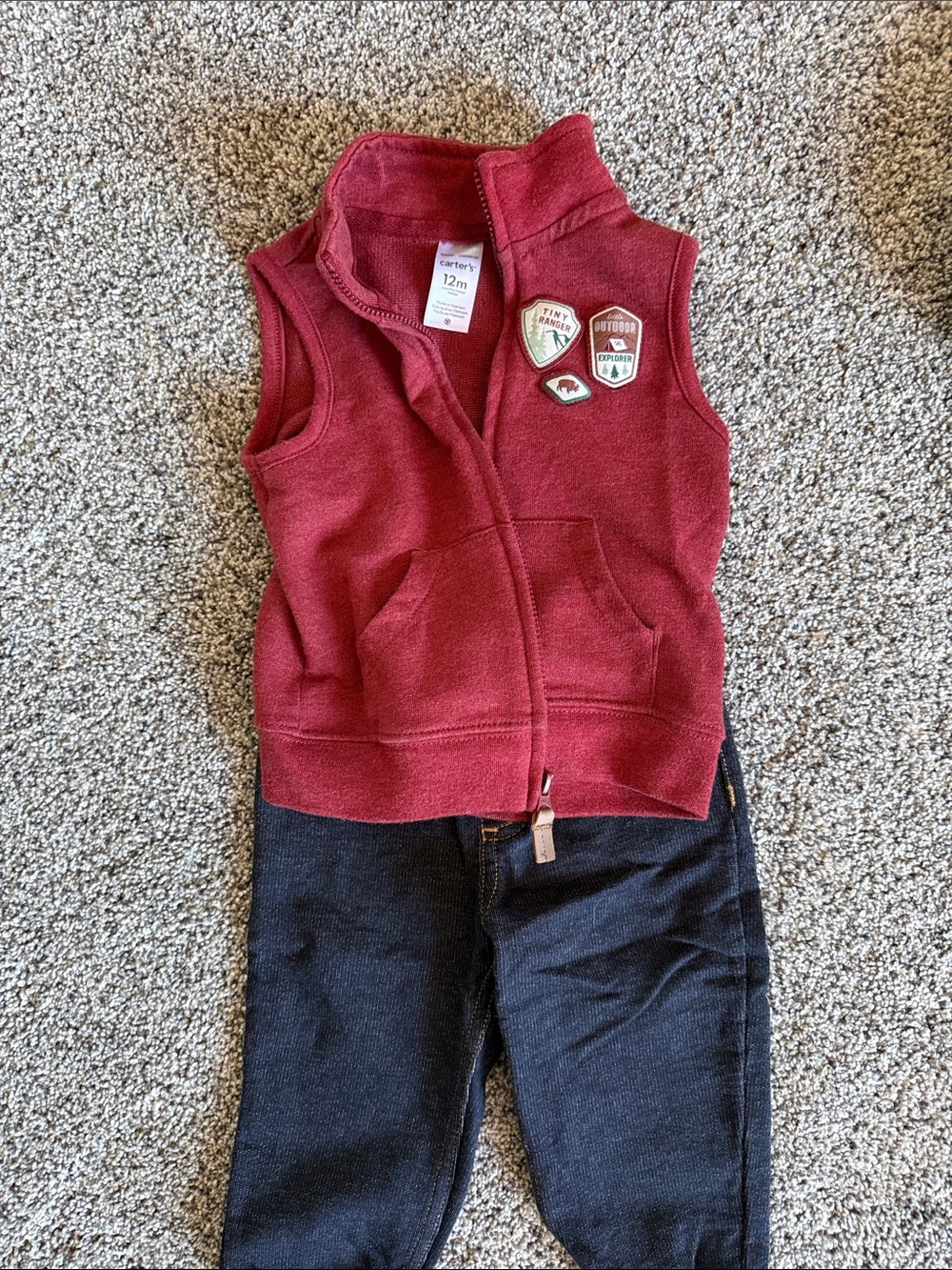 Carter's Burgundy Red Vest and carters stretchy “jeans”